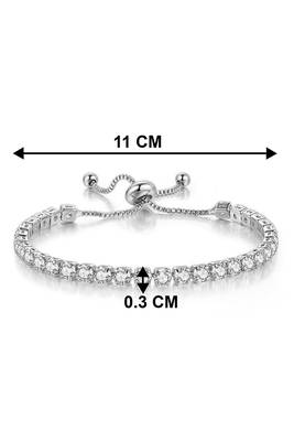 Silver plated cubic zirconia studded adjustable bracelet jewellery for girls & women (px8b37s) 4