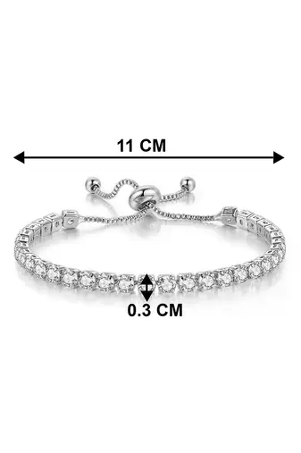 Silver plated cubic zirconia studded adjustable bracelet jewellery for girls & women (px8b37s)