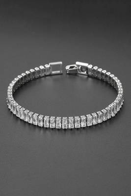 Silver plated baguette stone studded bracelet stylish fashion jewellery for women & girls 1
