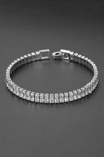 Silver plated baguette stone studded bracelet stylish fashion jewellery for women & girls