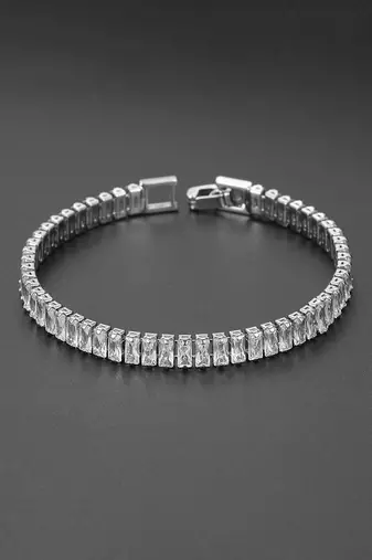 Silver plated baguette stone studded bracelet stylish fashion jewellery for women & girls