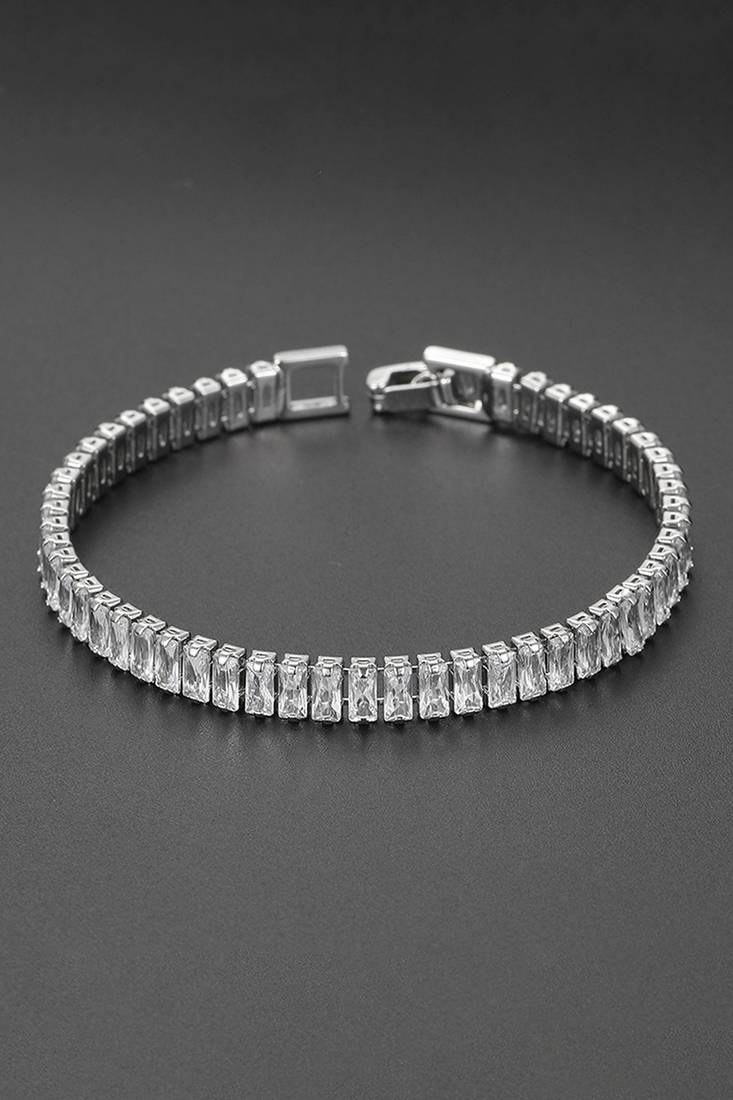 Silver plated baguette stone studded bracelet stylish fashion jewellery for women & girls