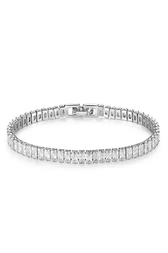 Silver plated baguette stone studded bracelet stylish fashion jewellery for women & girls