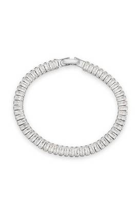 Silver plated baguette stone studded bracelet stylish fashion jewellery for women & girls 3