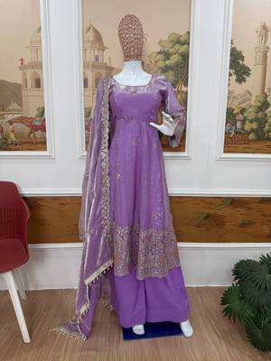 Lavender Color Embroidery Work With Fancy Lace Satin Gown Set 2