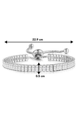 Silver plated white baguette stone studded adjustable charm bracelet jewellery for women 4