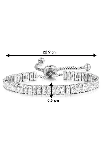 Silver plated white baguette stone studded adjustable charm bracelet jewellery for women