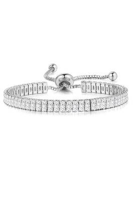 Silver plated white baguette stone studded adjustable charm bracelet jewellery for women 5