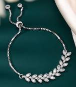 Silver plated cubic zirconia studded adjustable floral bracelet jewellery for women