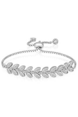 Silver plated cubic zirconia studded adjustable floral bracelet jewellery for women 2