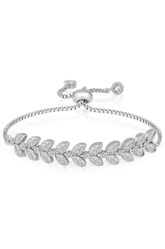 Silver plated cubic zirconia studded adjustable floral bracelet jewellery for women