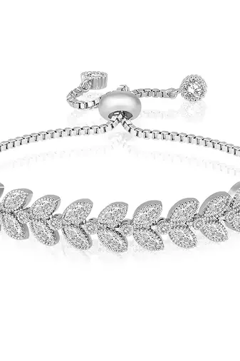 Silver plated cubic zirconia studded adjustable floral bracelet jewellery for women