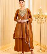 Brown Color Embroidery And Sequence Work Silk Blend Salwar kamiz Set
