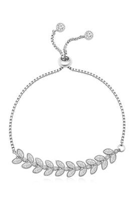Silver plated cubic zirconia studded adjustable floral bracelet jewellery for women 4