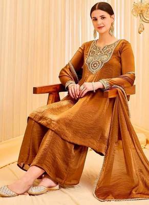Brown Color Embroidery And Sequence Work Silk Blend Salwar kamiz Set 2