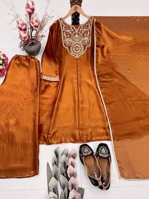 Brown Color Embroidery And Sequence Work Silk Blend Salwar kamiz Set 3
