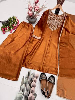 Brown Color Embroidery And Sequence Work Silk Blend Salwar kamiz Set 4