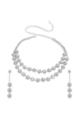Silver plated cz studded layer necklace & drop earring sparkling jewellery set for women 3