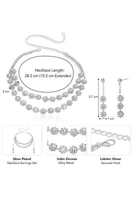 Silver plated cz studded layer necklace & drop earring sparkling jewellery set for women 4