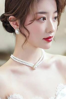 Gold plated pearl & cz studded necklace & stud earring elegant jewellery gift set for women 2