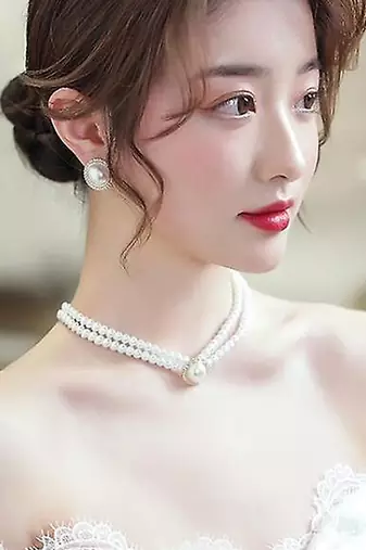 Gold plated pearl & cz studded necklace & stud earring elegant jewellery gift set for women