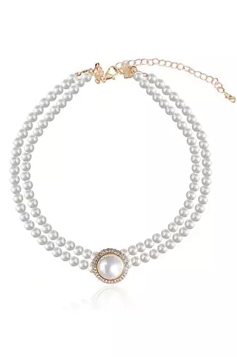 Gold plated pearl & cz studded necklace & stud earring elegant jewellery gift set for women