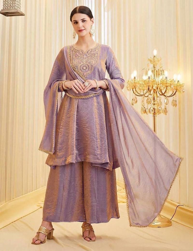 Lavender Color Embroidery And Sequence Work Silk Blend Salwar kamiz Set