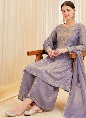 Lavender Color Embroidery And Sequence Work Silk Blend Salwar kamiz Set 2