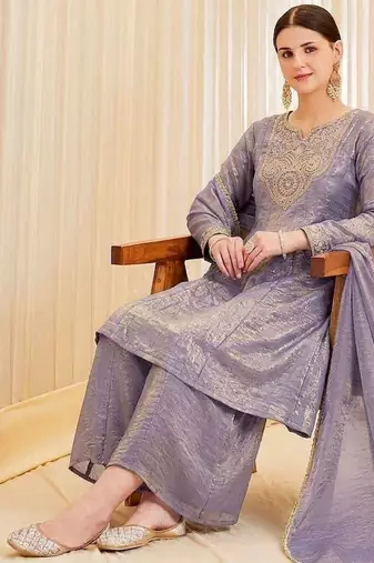 Lavender Color Embroidery And Sequence Work Silk Blend Salwar kamiz Set