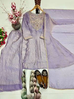 Lavender Color Embroidery And Sequence Work Silk Blend Salwar kamiz Set 3