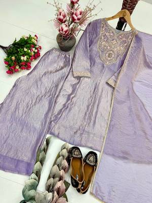 Lavender Color Embroidery And Sequence Work Silk Blend Salwar kamiz Set 4