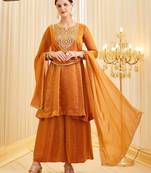 Orange Color Embroidery And Sequence Work Silk Blend Salwar kamiz Set