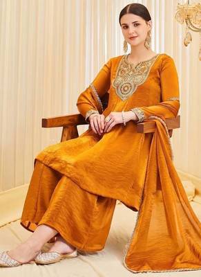 Orange Color Embroidery And Sequence Work Silk Blend Salwar kamiz Set 3