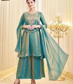 Teal Color Embroidery And Sequence Work Silk Blend Salwar kamiz Set
