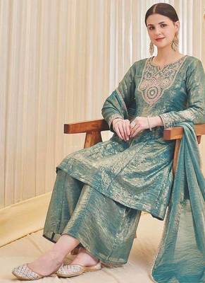 Teal Color Embroidery And Sequence Work Silk Blend Salwar kamiz Set 2