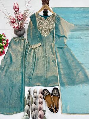 Teal Color Embroidery And Sequence Work Silk Blend Salwar kamiz Set 4