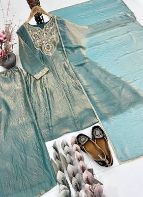 Teal Color Embroidery And Sequence Work Silk Blend Salwar kamiz Set 5
