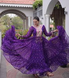 purple faux georgette anarkali gown with kutchi patch work gown For Navratri Set