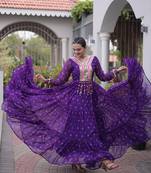 purple faux georgette anarkali gown with kutchi patch work gown For Navratri Set