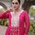 pink faux georgette anarkali gown For Navratri with kutchi patch work   