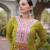 olive green faux georgette anarkali gown with kutchi patch work For Navratri Set