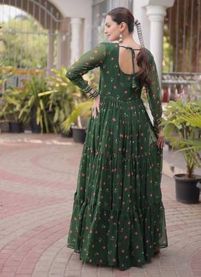 green faux georgette anarkali gown with kutchi patch work gown For Navratri Set 5