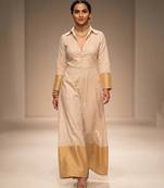 Beige Gold Chanderi Silk Jumpsuit