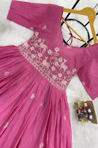 Baby Pink Color Embroidery Work And Back Side Dori Pattern Mul Cotton Gown Set