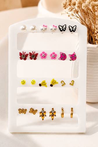 multicolor color set of 12 contemporary combo stud earrings