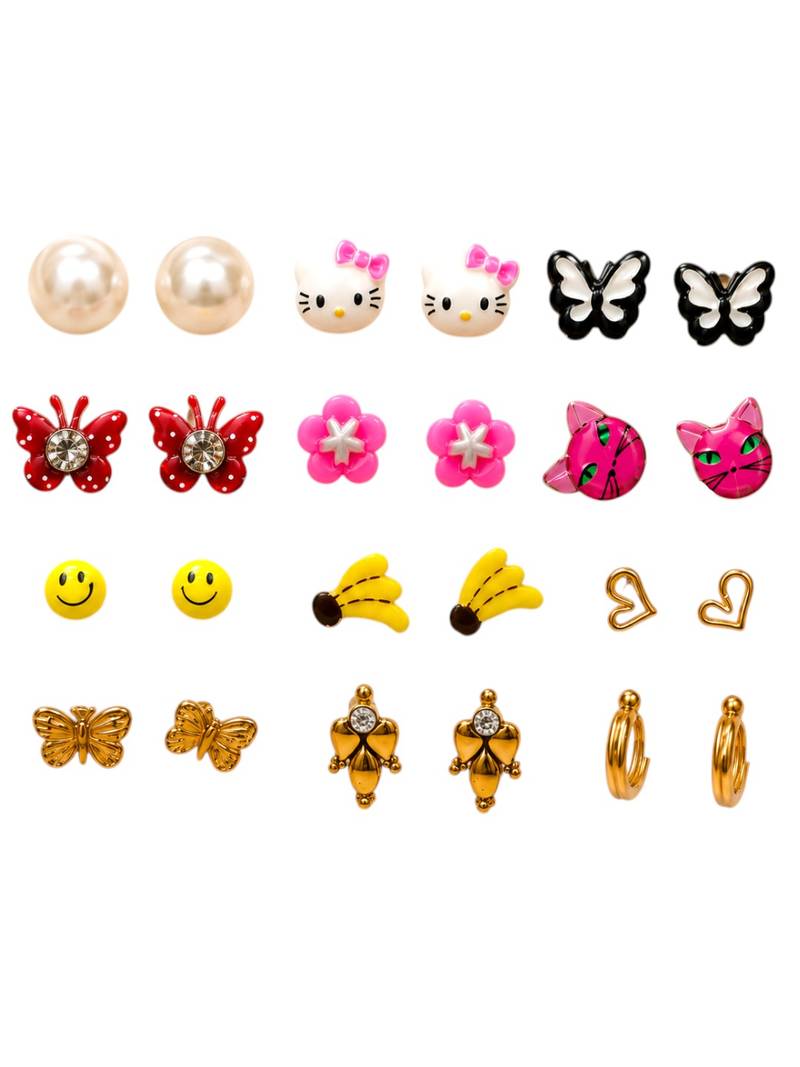 Set of 12 contemporary combo stud earrings