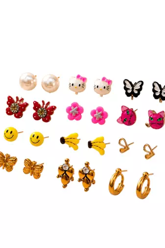Set of 12 contemporary combo stud earrings