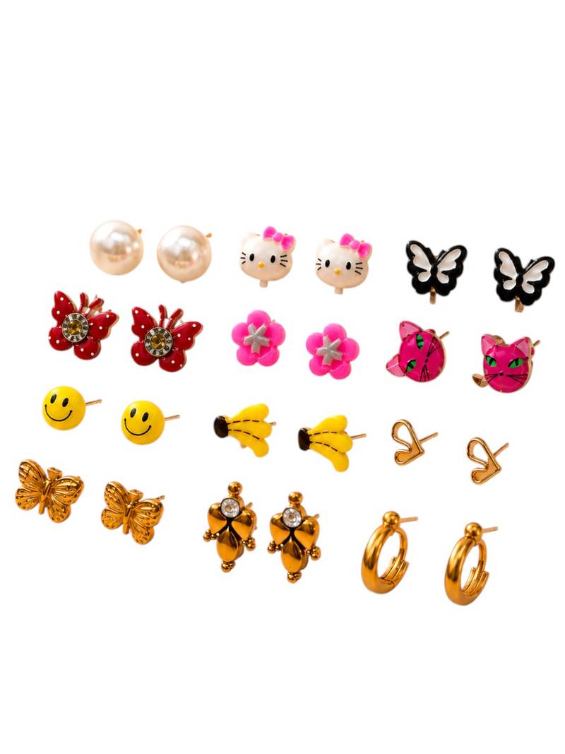Set of 12 contemporary combo stud earrings