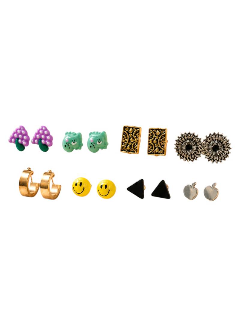 Set of 8 fancy combo stud earrings
