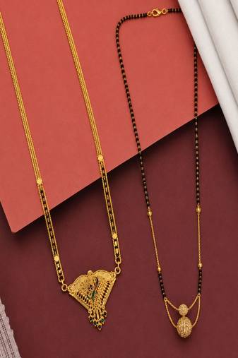 gold color set of 2 gold plated combo manglsutra